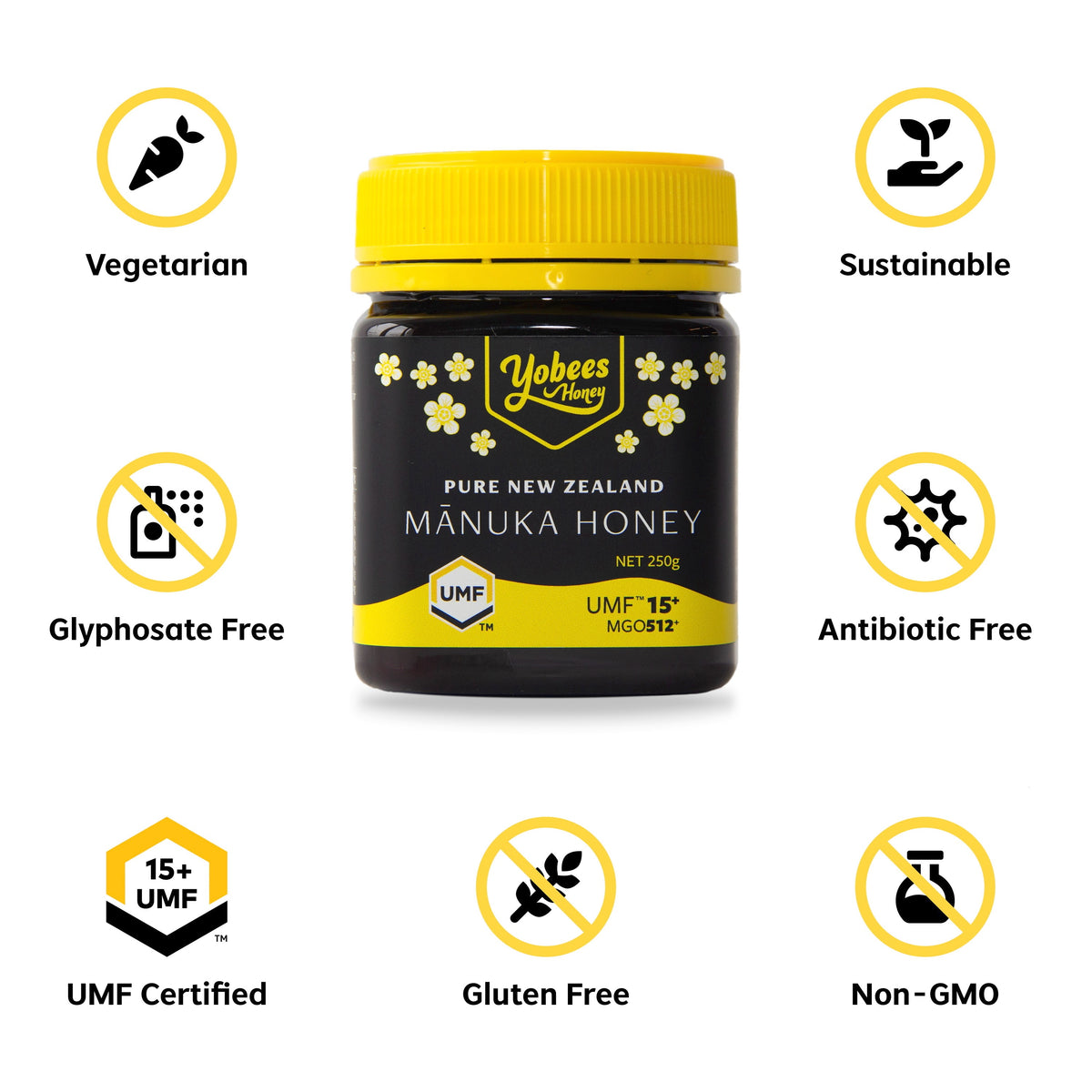 Pure NZ 15+ Manuka Honey - 250g – Yobees Honey